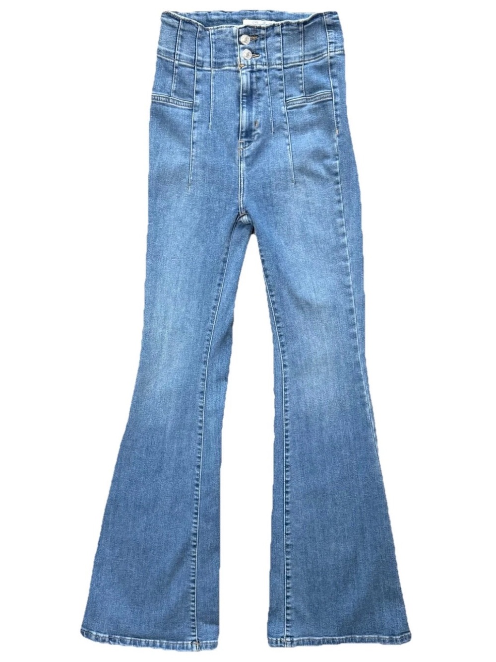 We The Free Free People Jayde Flare Jeans 26 Blue High Rise Corset Seam Stretch - Picture 1 of 12